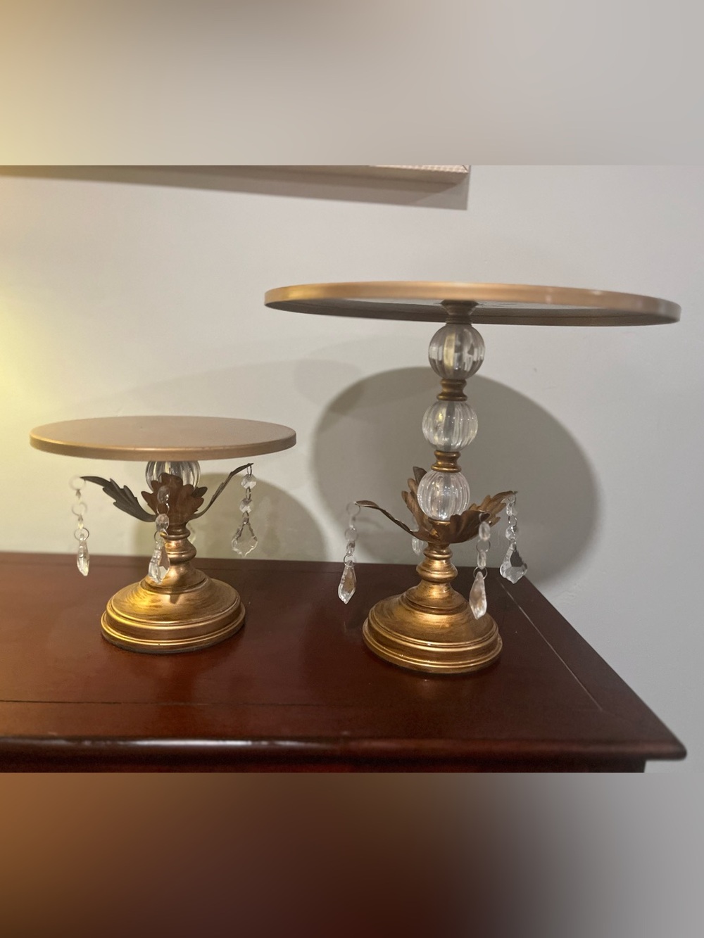 Gold Accent Pedestal Cake Stand with Crystal Drops - Picture 2 of 4